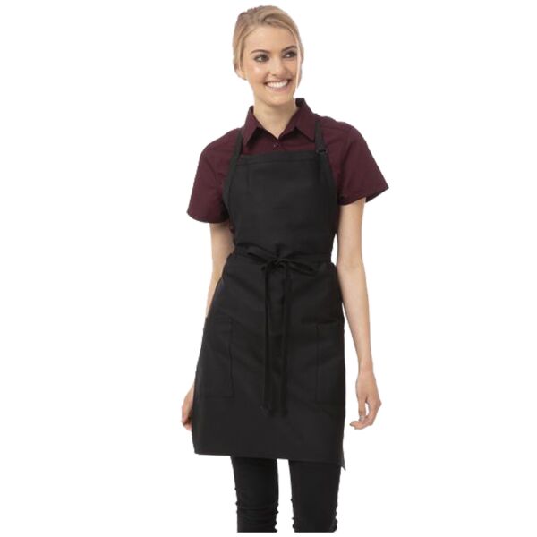 Two Patch Pocket Bib Apron - Black Thumbnail